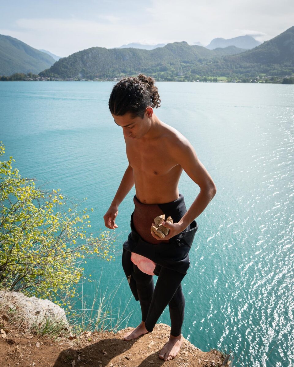 Cliff diving at Lake Annecy