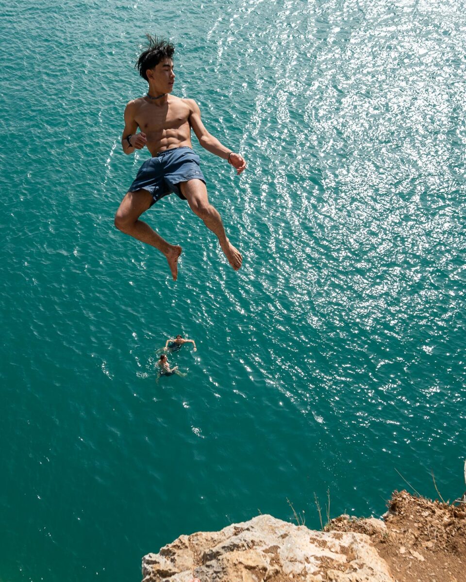 Cliff diving at Lake Annecy