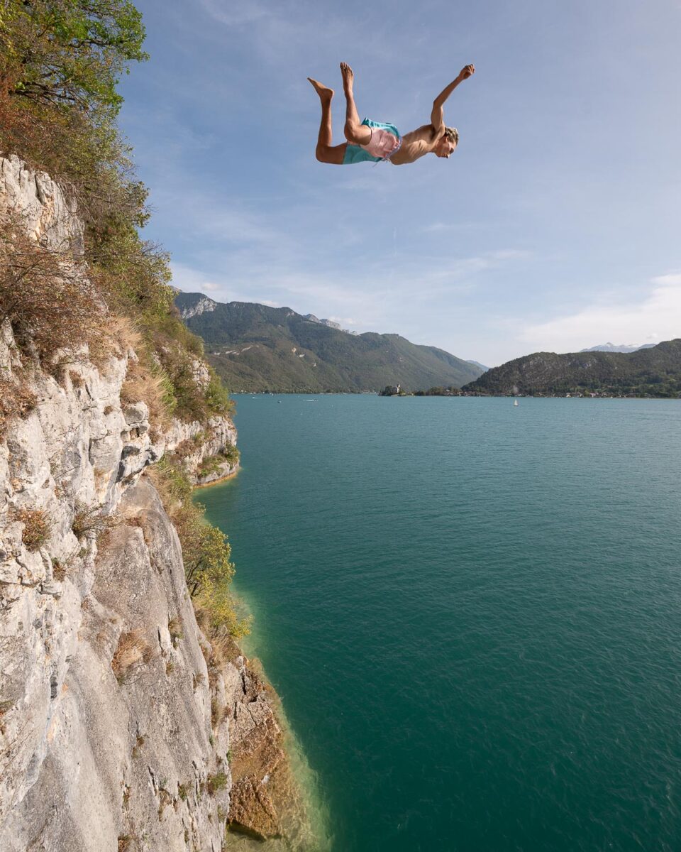 Cliff diving at Lake Annecy